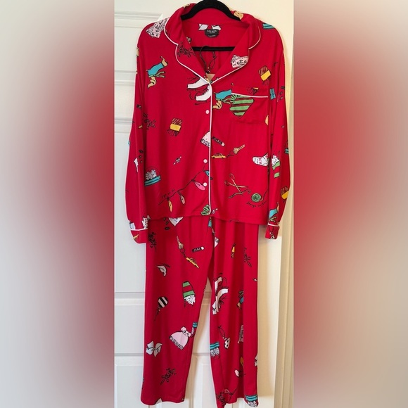 Kate Spade Red Winter Print Pajama Set Size Large - Picture 1 of 10